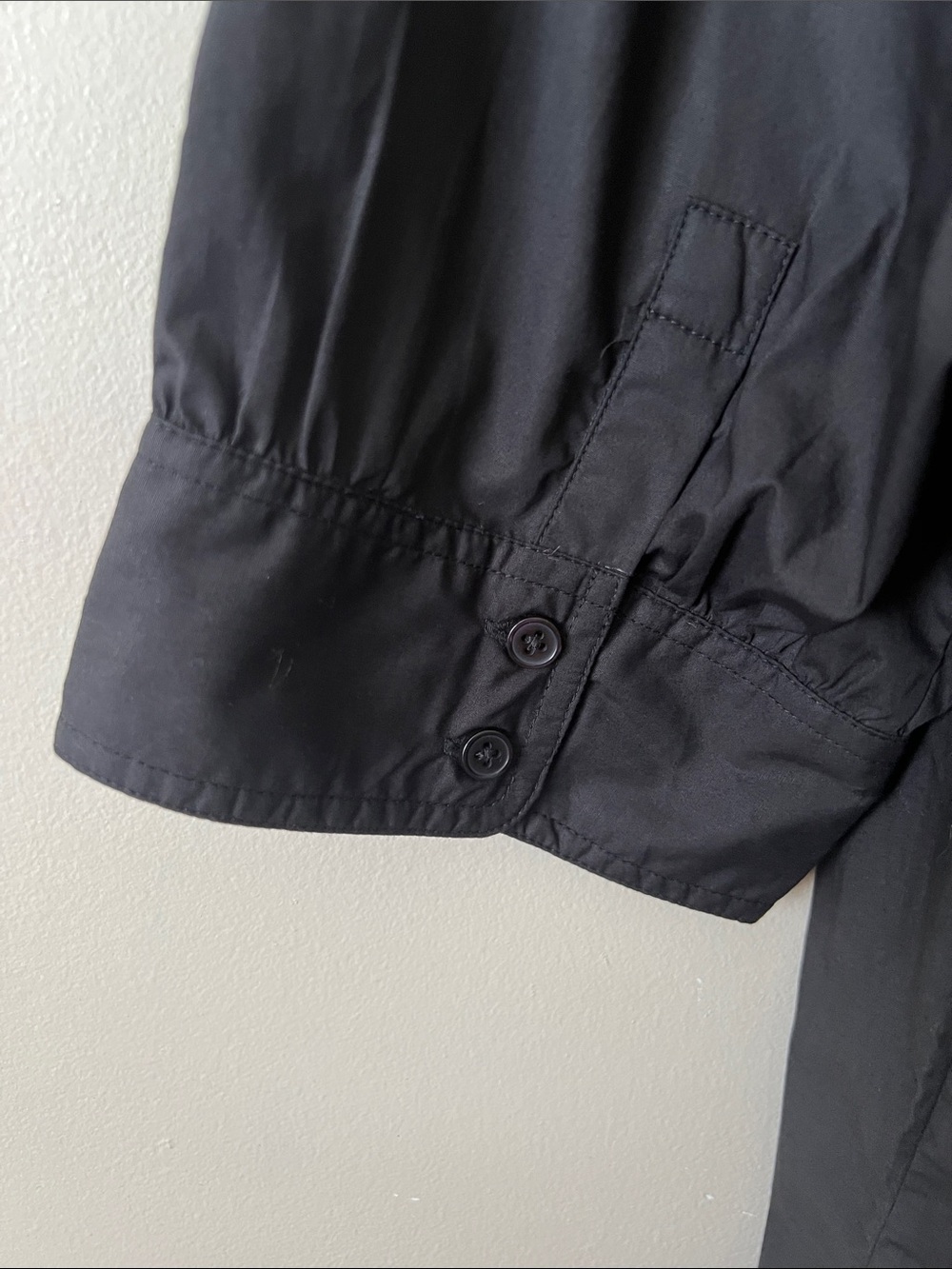 NWT Quince Cotton Poplin Puff Sleeve Button Front Band Collar Blouse Black Large - Picture 4 of 8